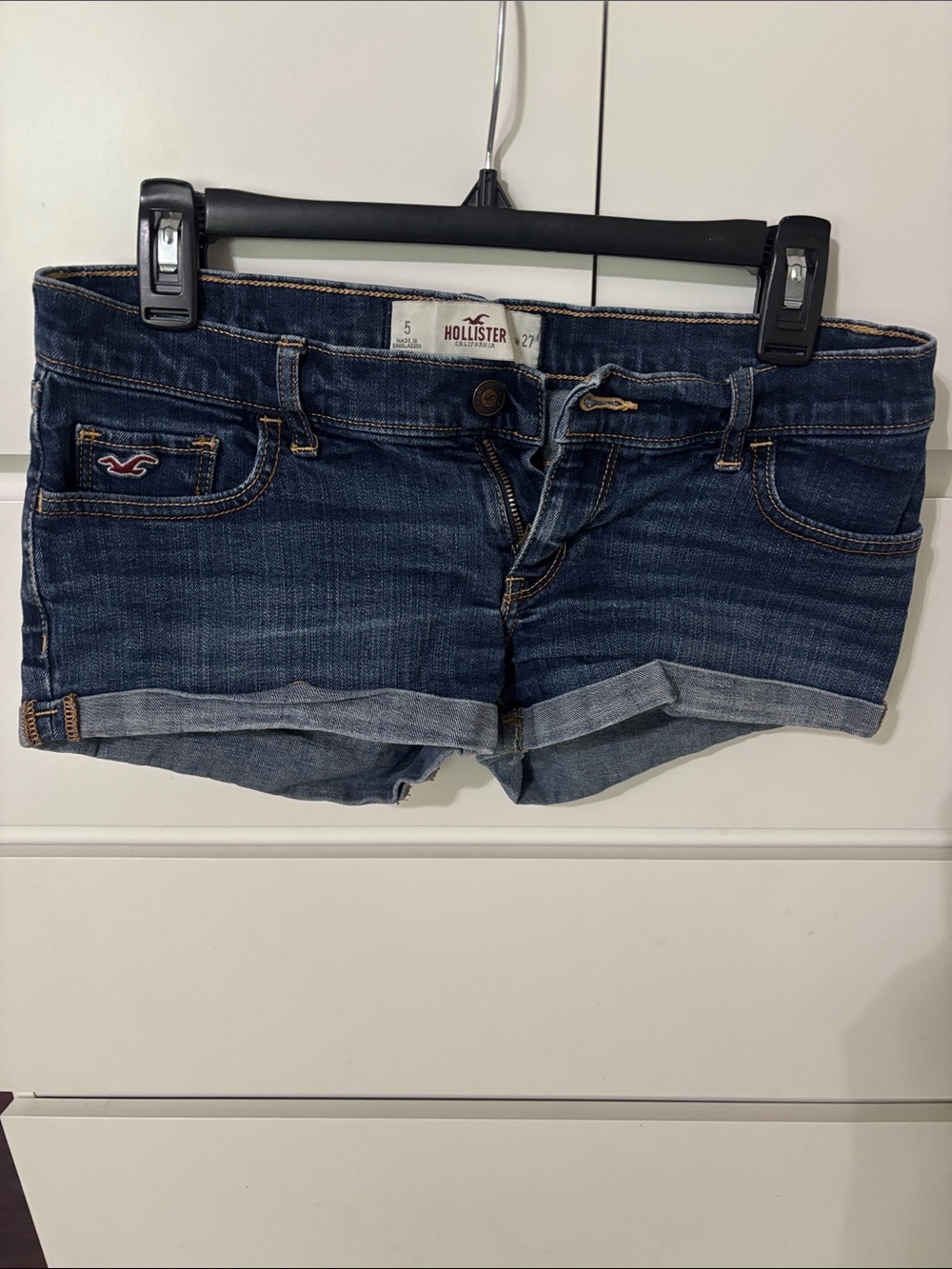 Hollister Women's Dark Wash Denim Cuffed Jean Shorts